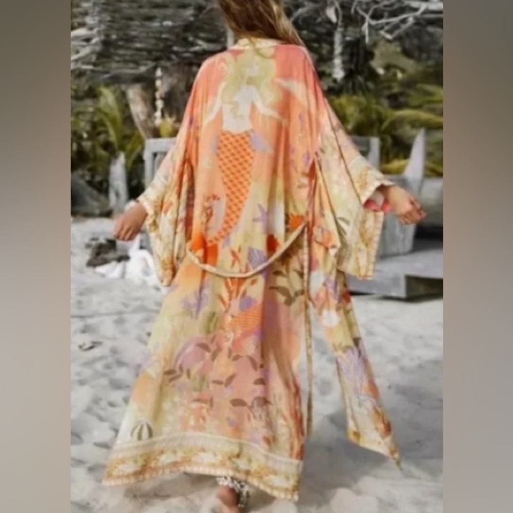 For Love Bell Mermaid Kimono Robe Small Coral Boho Maxi Cover Up - Picture 2 of 15